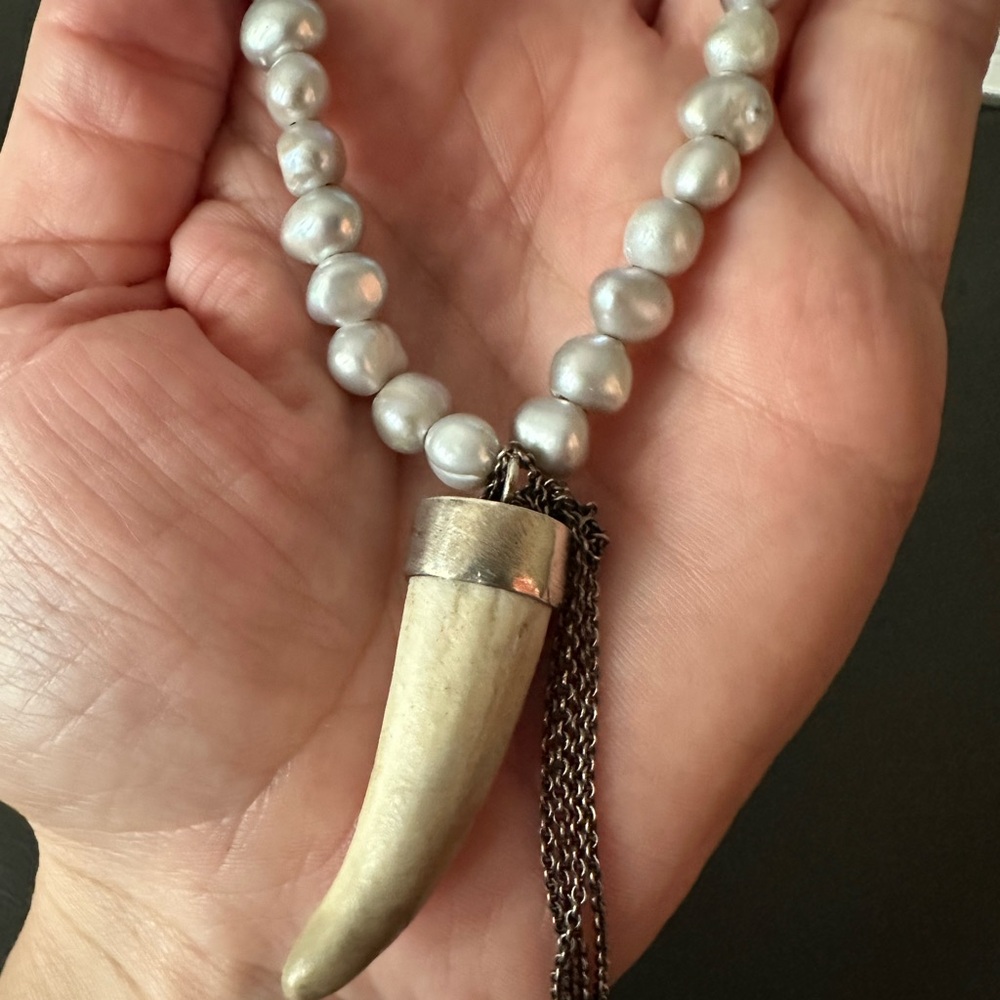 CLP Studio Sterling Silver Horn Tassel Freshwater Pearl Long Necklace - Denver
